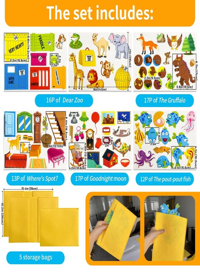 PENGFULL 5 Sets (75P) Felt Board Stories Pieces,Tell Five Picture Books Stories(Goodnight Moon,Dear Zoo), for Felt Fannel Board,for Preschool, Kindergarten,Family Time - Image 2